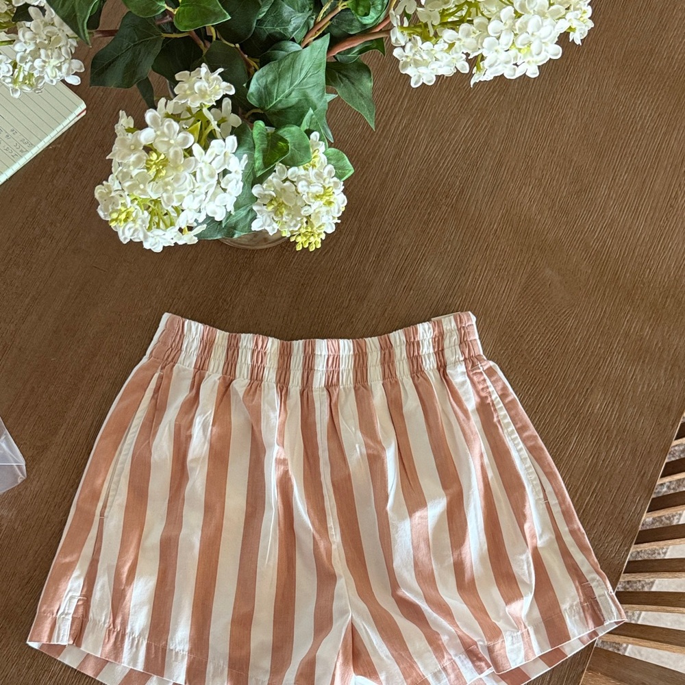 Abercrombie & Fitch Pink and White Striped High Waist Shorts
